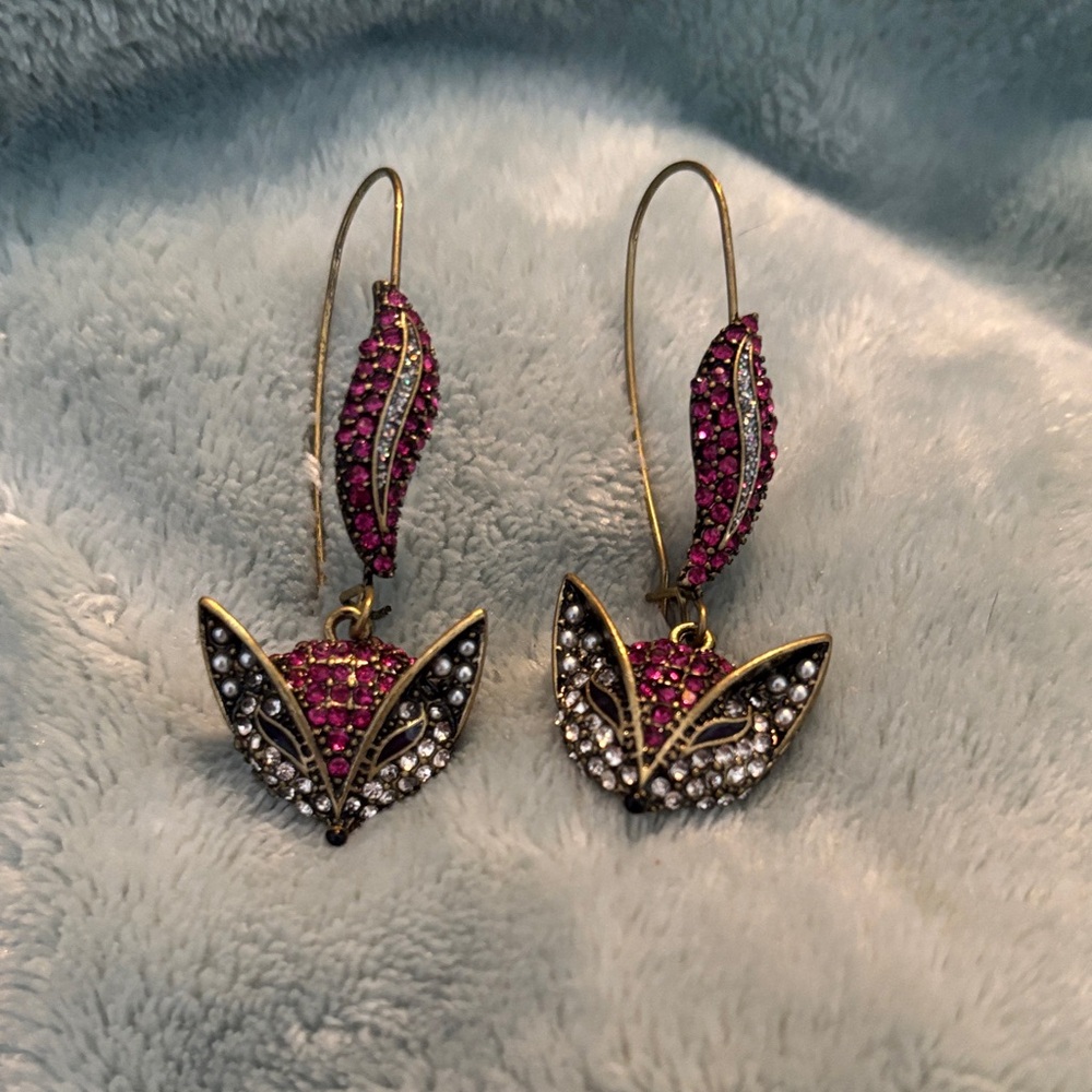 Betsey Johnson Pink and Silver Fox Earrings